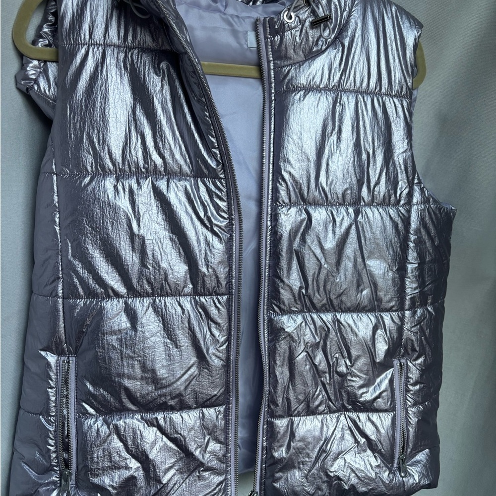 Silver Puffer Vest with Hood